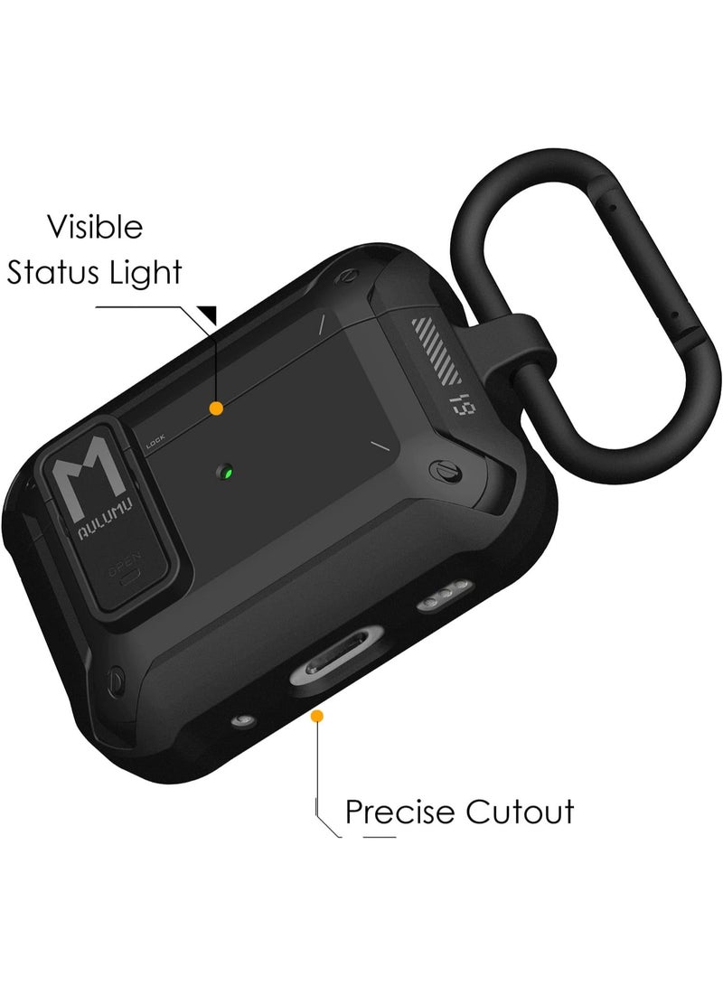 Aulumu A19 AirPods Pro 2 Case [2nd/1st Generation] with Lock • Full-Body Protective Tough Cover with Keychain • Compatible with Apple Airpods Pro(2022/2019) Case • for Men Women, Cool Black - Image 4